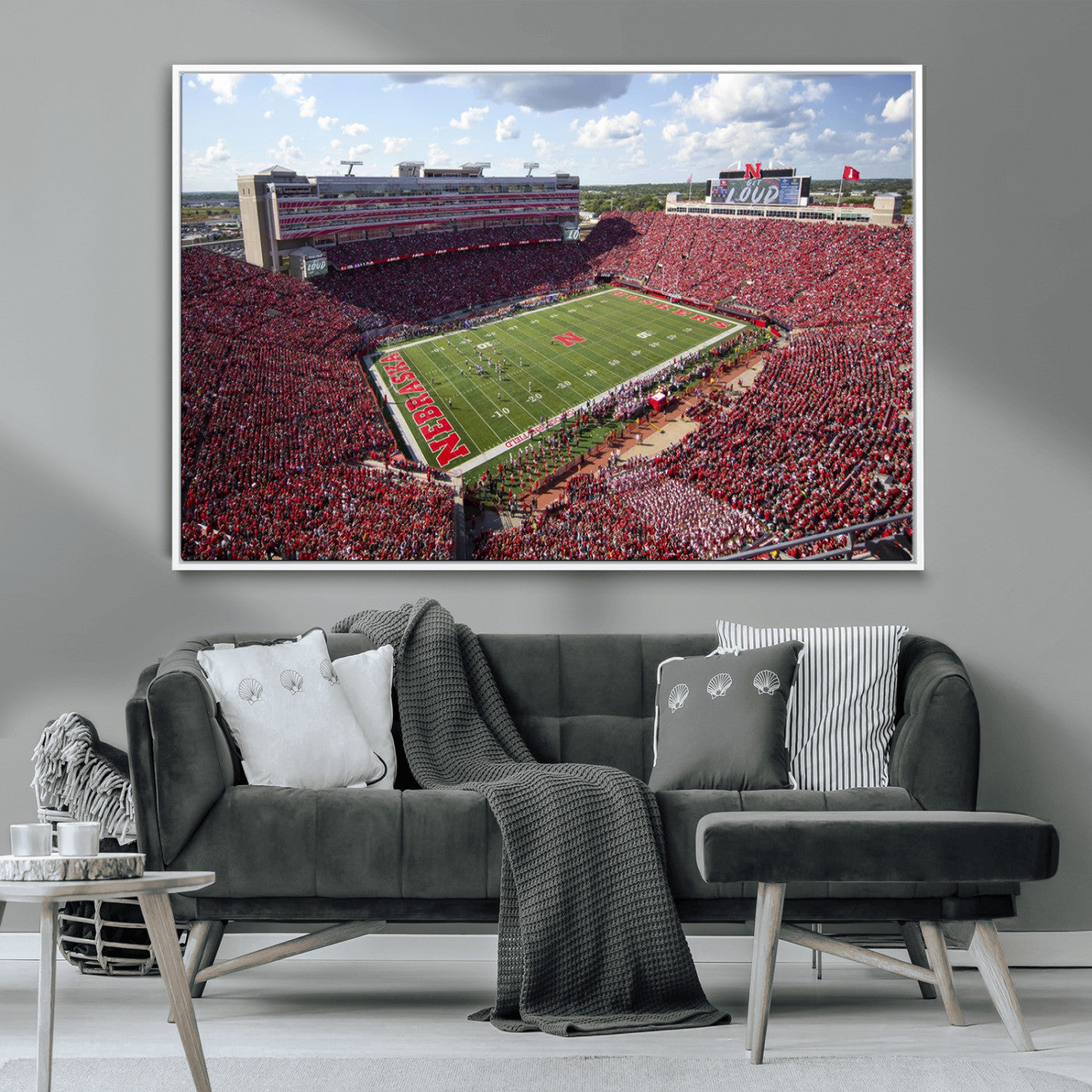 MGV-FC-36X24 - University of Nebraska Cornhuskers Football Team Print - Lincoln Memorial Stadium Wall Art Canvas