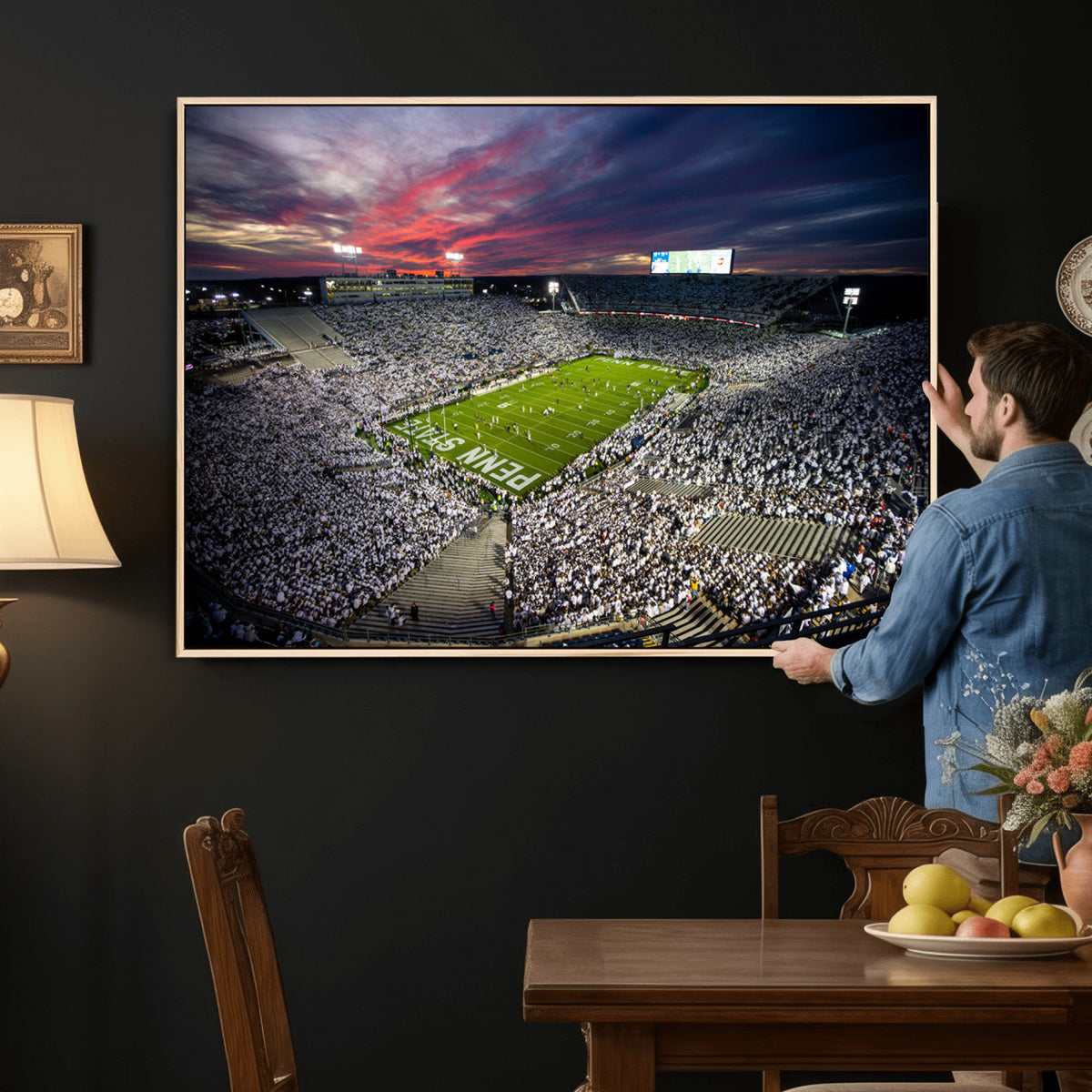 37304-MGV-CV-36X24 - Penn State Nittany Lions Football Team Print - University Park Beaver Stadium Art Canvas Print