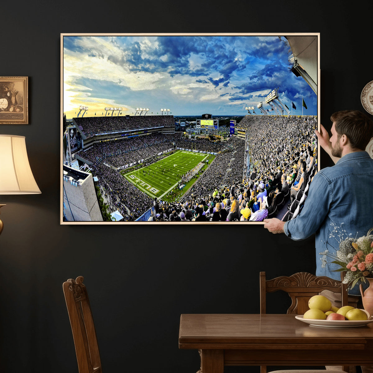 23788-MGV-CV-36X24 - Framed USF Bulls Football Team Print - Tampa Raymond James Stadium Wall Art Canvas Print