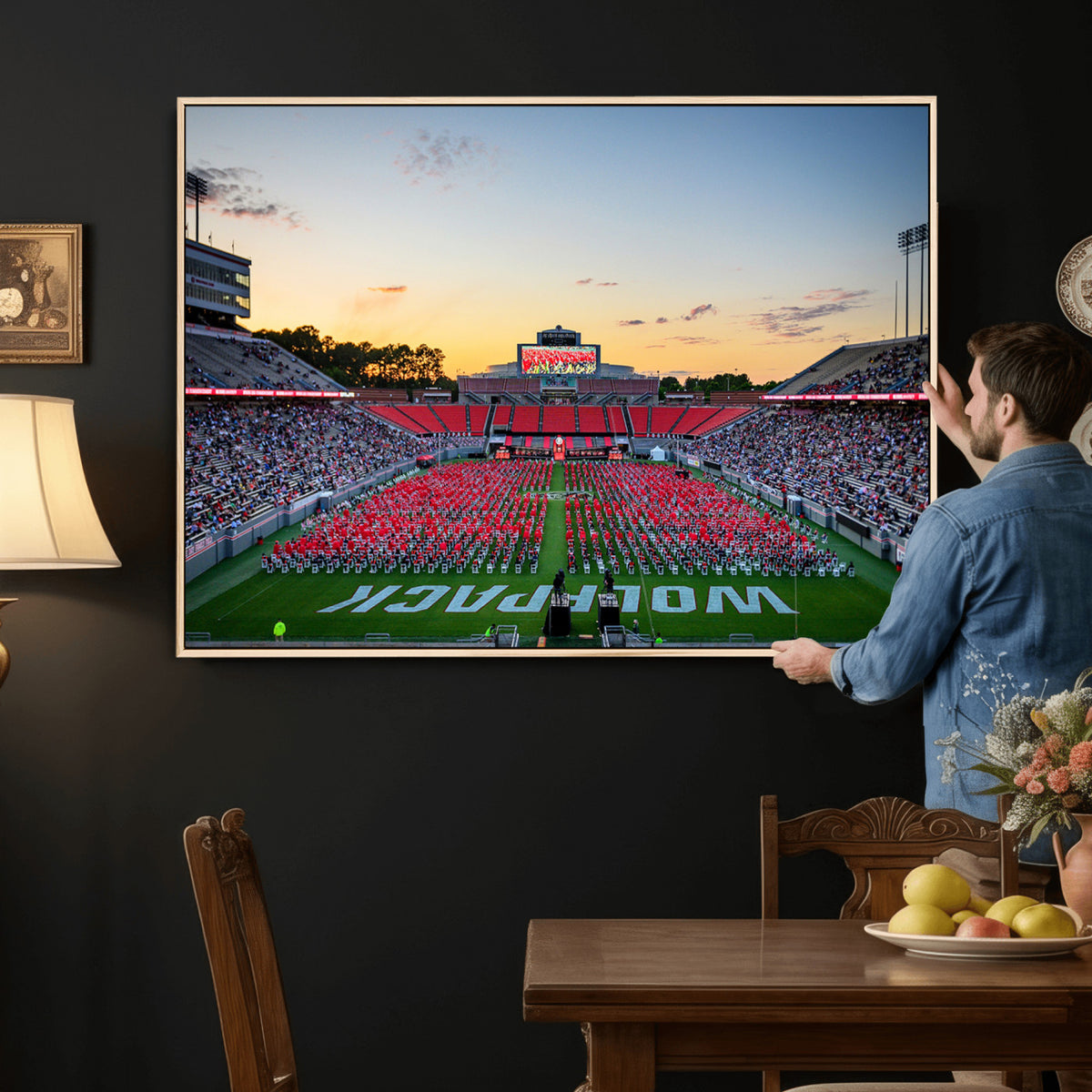35266-MGV-CV-36X24 - NC State Wolfpack Football Team Print Wall Art - Raleigh Carter-Finley Stadium Wall Art Canvas Print