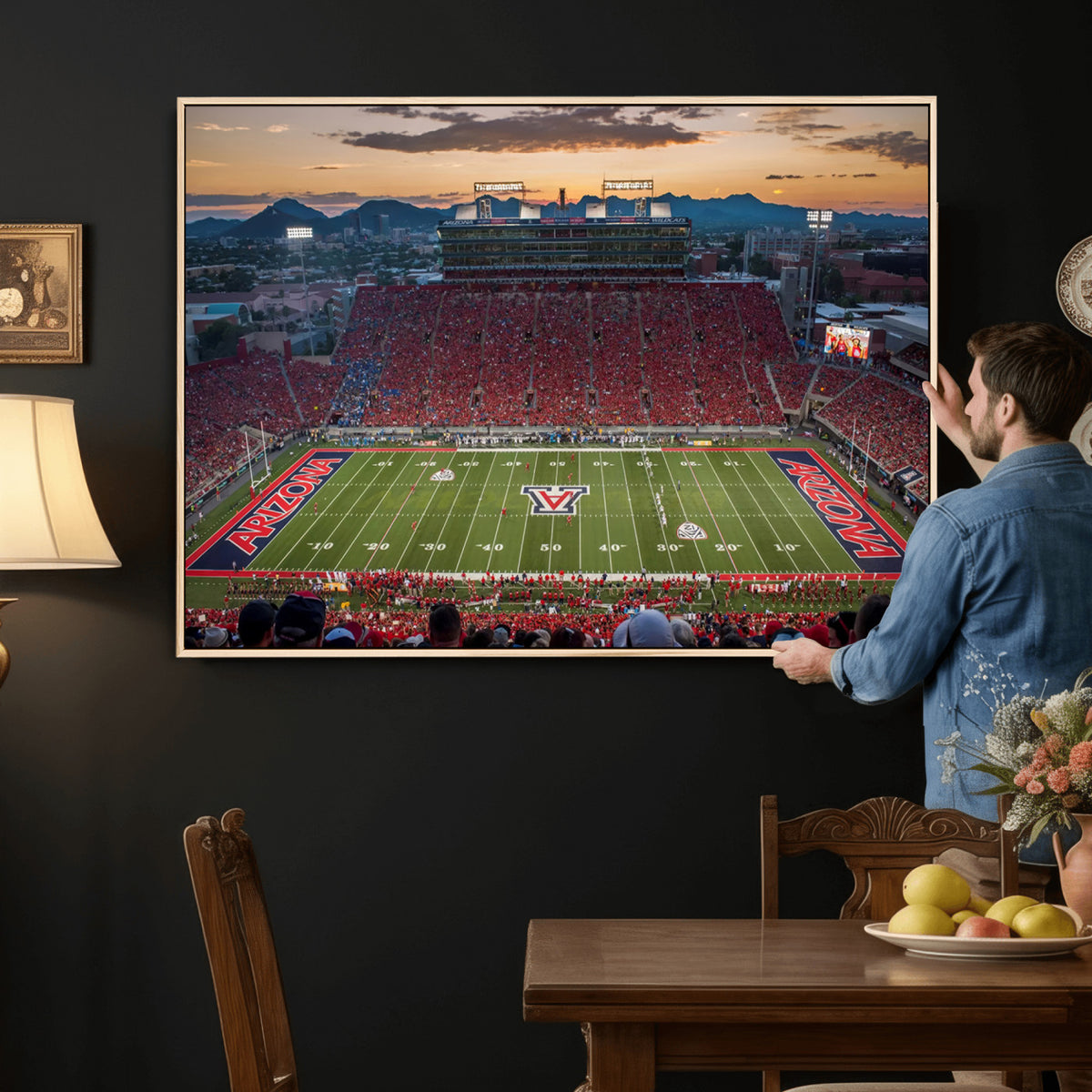 99722-MGV-CV-36X24 - Framed Arizona Wildcats Football Team Print - Tucson Arizona Stadium Wall Art Canvas Print