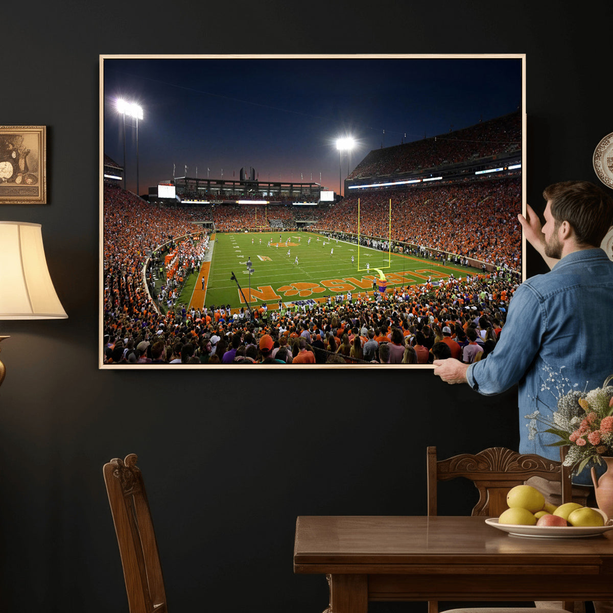 32340-MGV-CV-36X24 - Clemson University Tigers Art Print, Football Team Print