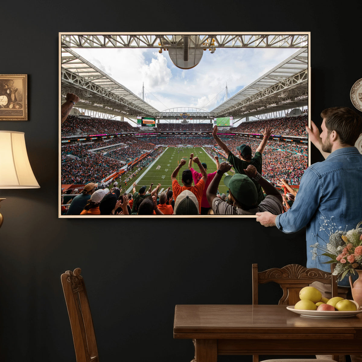 66239-PAN-FL-20X10 - Miami Hurricanes Football Team Wall Art Print - Miami Hard Rock Stadium Wall Art Canvas Print