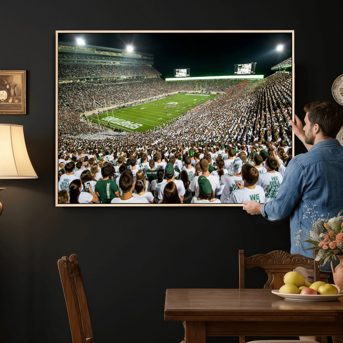 30457-PAN-FL-20X10 - Michigan State Spartans Football Canvas Print - East Lansing Spartan Stadium Wall Art Canvas Print