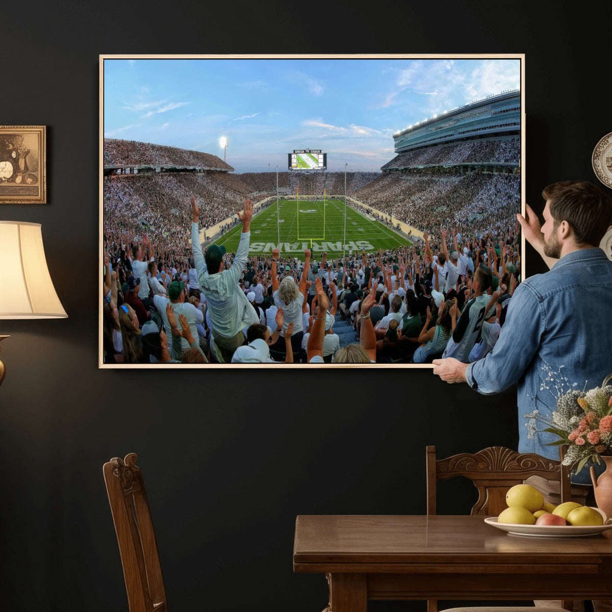 73105-PAN-FL-20X10 - Michigan State Spartans Football Team Art Print - East Lansing Spartan Stadium Wall Art Canvas Print