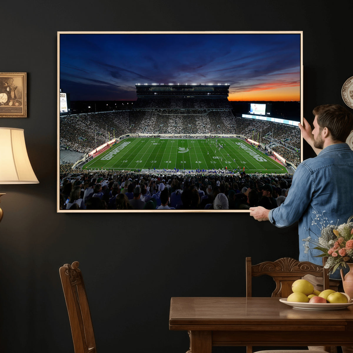 49074-PAN-FL-20X10 - Michigan State Spartans Football Team Print - East Lansing Spartan Stadium Canvas Print