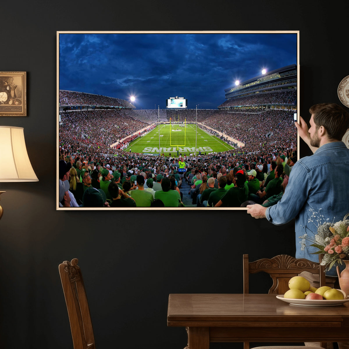35248-PAN-FL-20X10 - Michigan State Spartans Football Team Print - East Lansing Spartan Stadium Wall Art Canvas Print