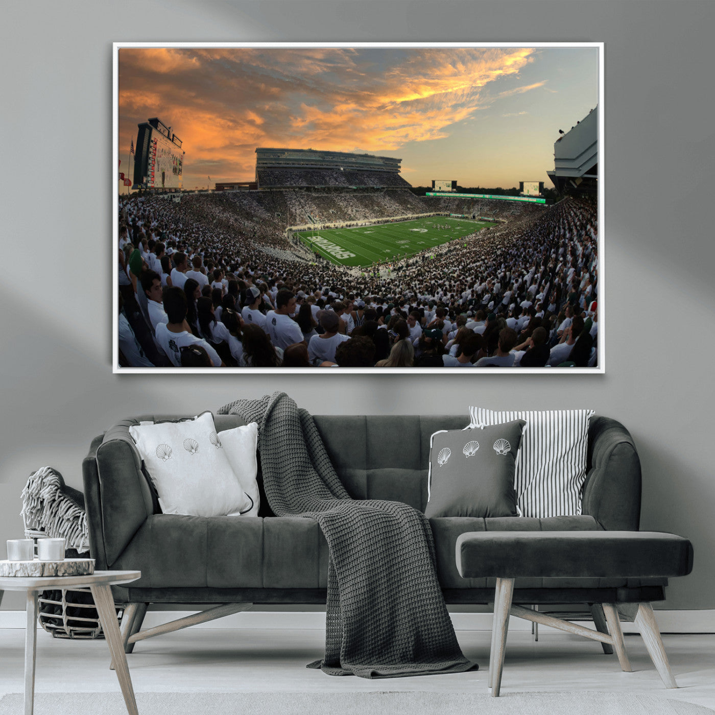 MGV-FC-36X24 - Michigan State Spartans Football Team Print - East Lansing Spartan Stadium Wall Art Canvas Print