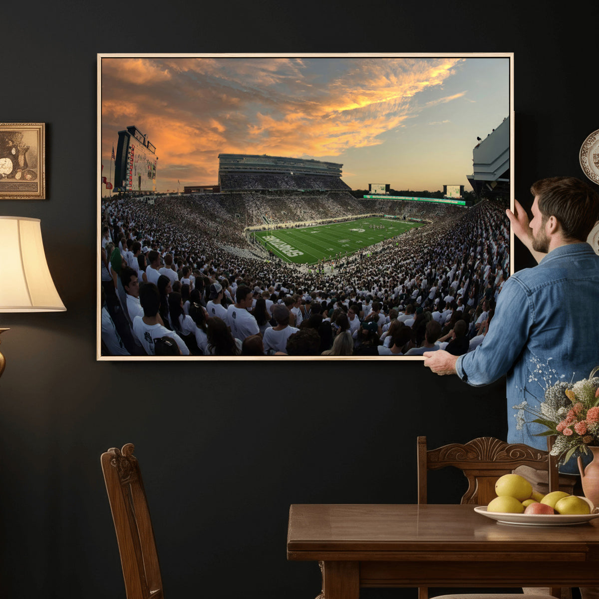 99155-PAN-FL-20X10 - Michigan State Spartans Football Team Print - East Lansing Spartan Stadium Wall Art Canvas Print