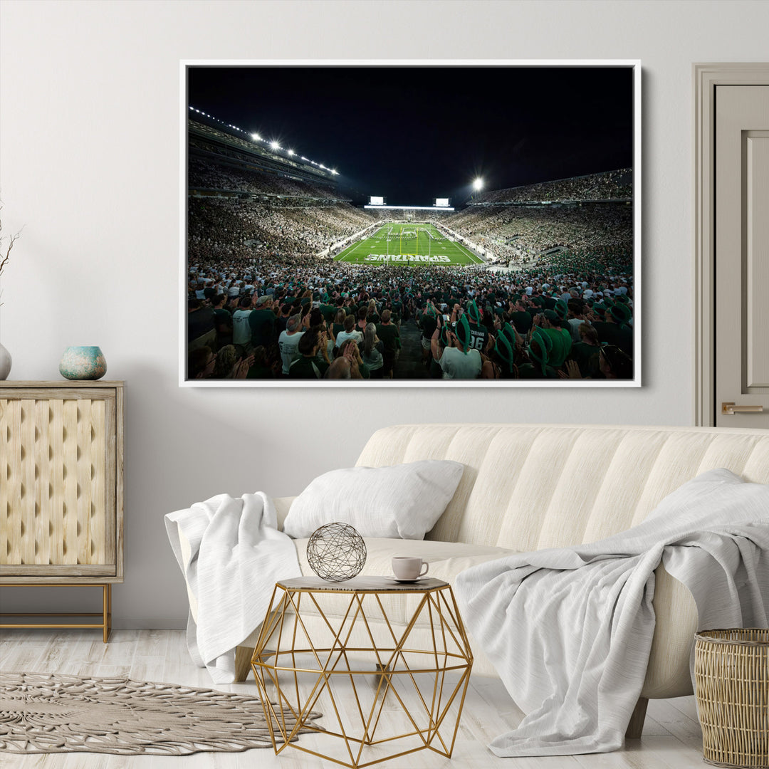 Michigan State Spartans Football Team Print - East Lansing Spartan Stadium Wall Art Canvas Print