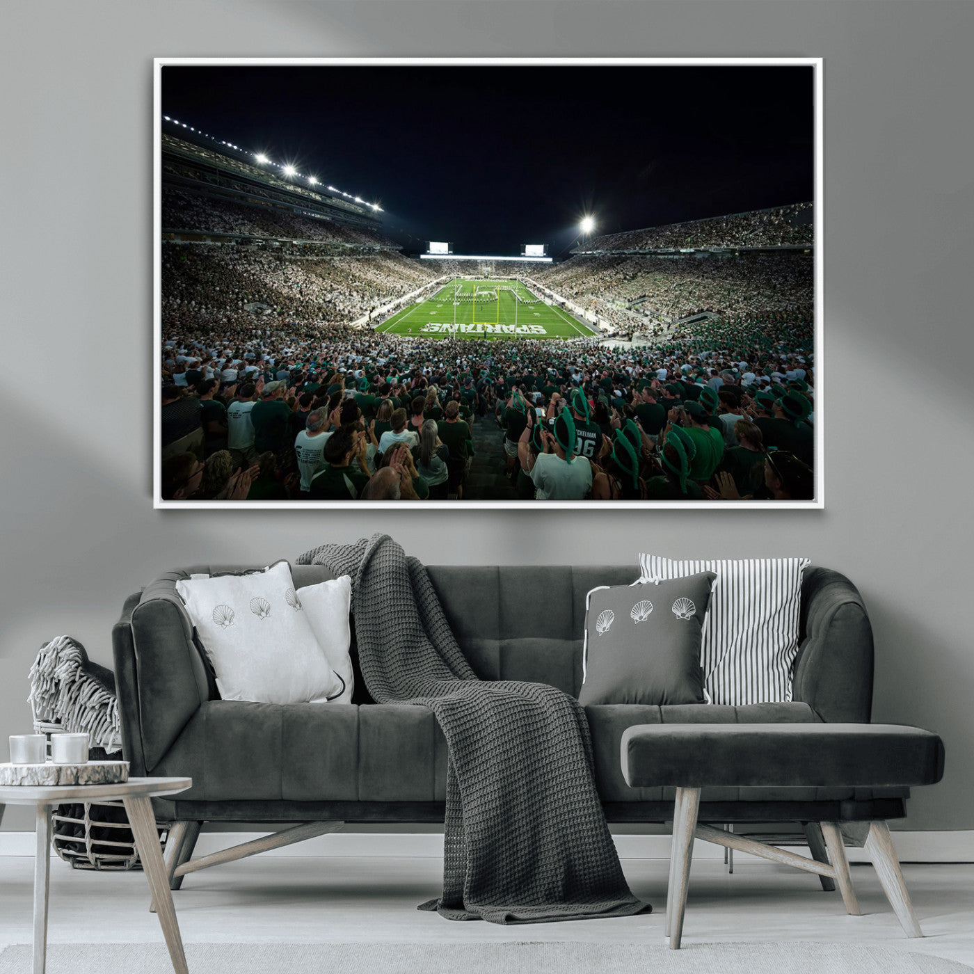 MGV-FC-36X24 - Framed Michigan State Spartans Football Team Print - East Lansing Spartan Stadium Wall Art Canvas