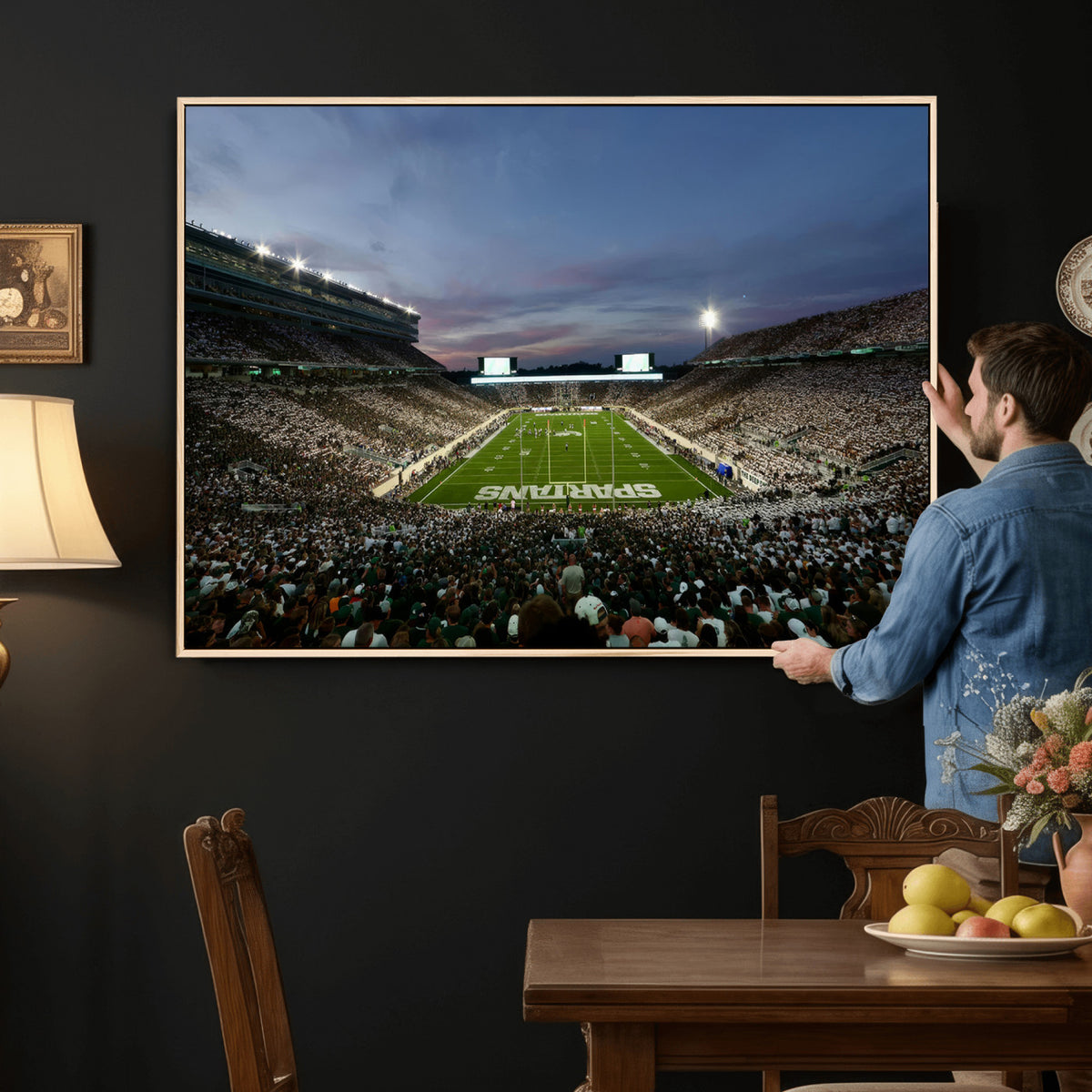 90831-PAN-FL-20X10 - Michigan State Spartans Football Team Print - East Lansing Spartan Stadium Canvas Print