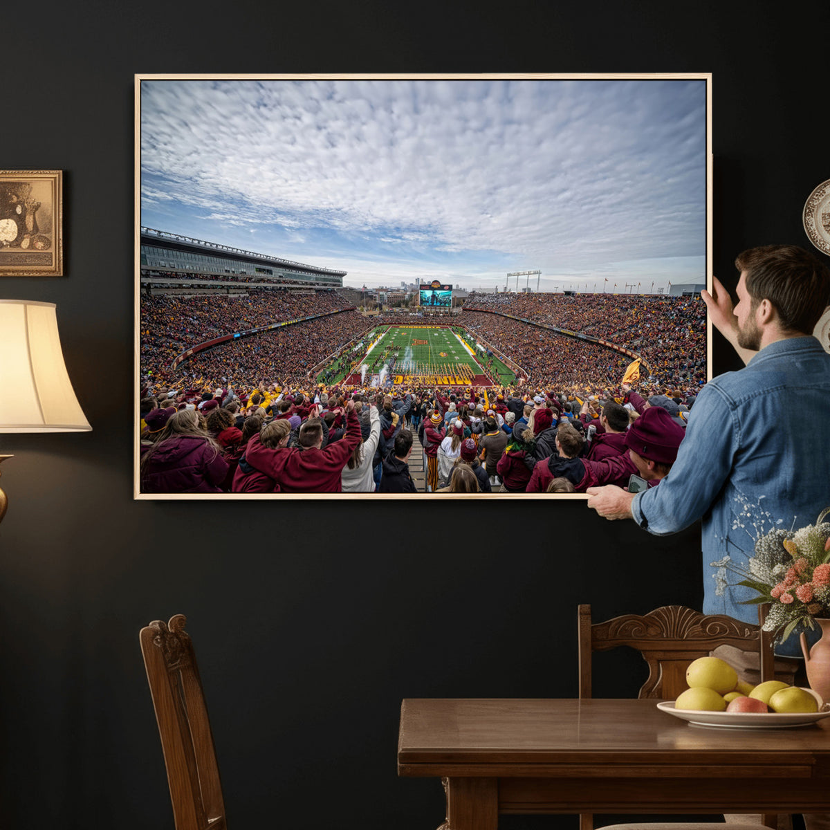 38459-PAN-FL-20X10 - University of Minnesota Golden Gophers Football Team Print - Minneapolis Huntington Bank Stadium Art
