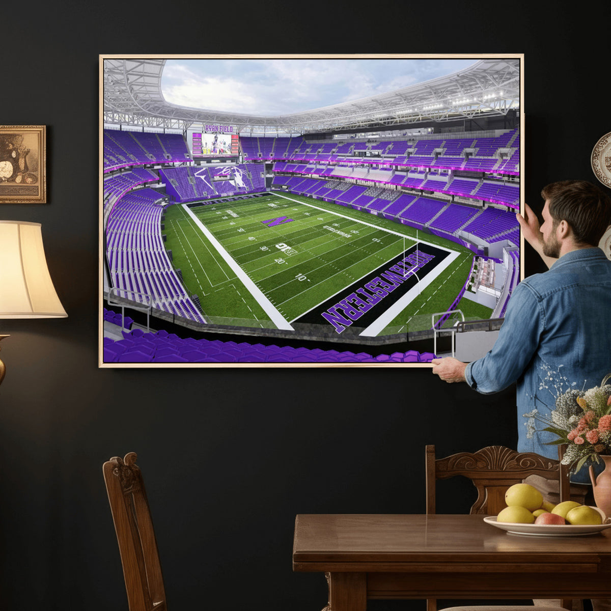 49190-MGV-CV-36X24 - Northwestern University Wildcats Football Team Print - Evanston Ryan Field Wall Art Canvas Print