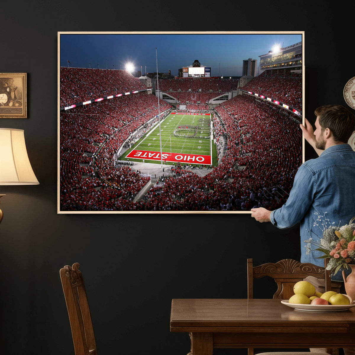 98743-PAN-FL-20X10 - Ohio State University Buckeyes Football Team Print - Columbus Ohio Stadium Wall Art Canvas Print