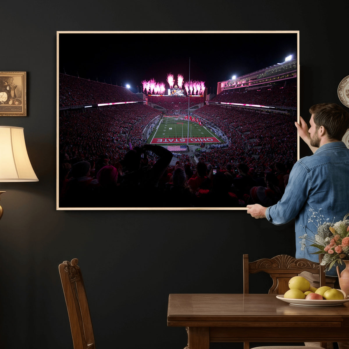 20483-PAN-FL-20X10 - Ohio State University Buckeyes Football Team Print - Columbus Ohio Stadium Wall Art Canvas Print
