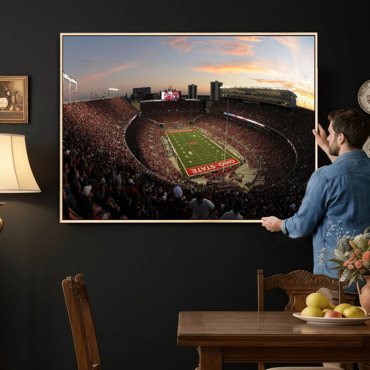 28825-PAN-FL-20X10 - Ohio State University Buckeyes Football Team Print - Columbus Ohio Stadium Wall Art Canvas Print
