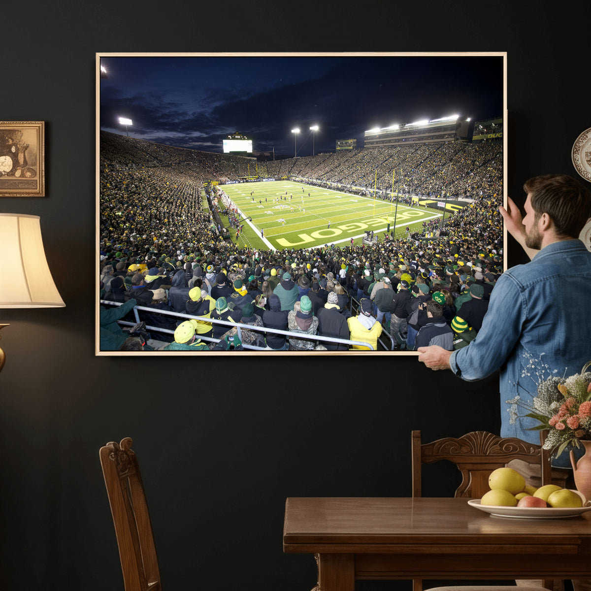 48756-PAN-FL-20X10 - University of Oregon Ducks Football Team Print - Eugene Autzen Stadium Wall Art Canvas Print