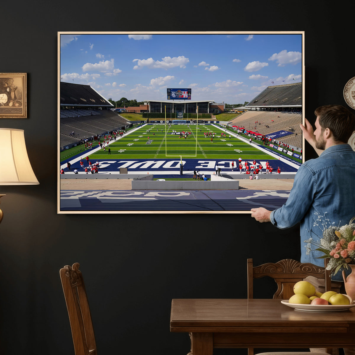 92248-MGV-CV-36X24 - Rice University Owls Football Team Print, Houston Rice Stadium