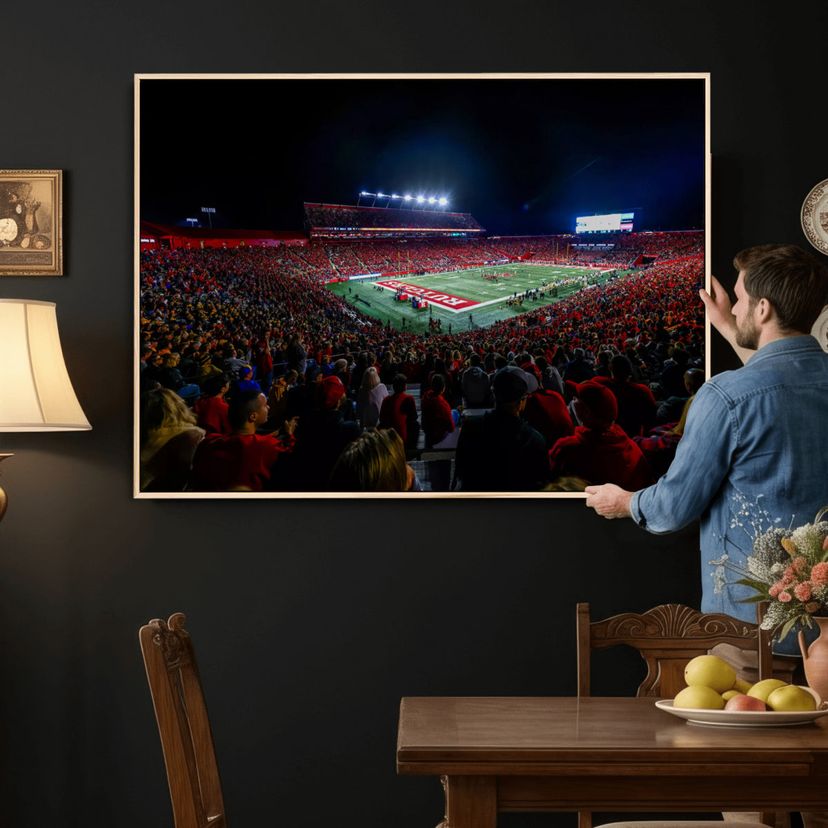18115-PAN-FL-20X10 - Rutgers Scarlet Knights Football Team Print - SHI Stadium, Piscataway Wall Art Canvas Print