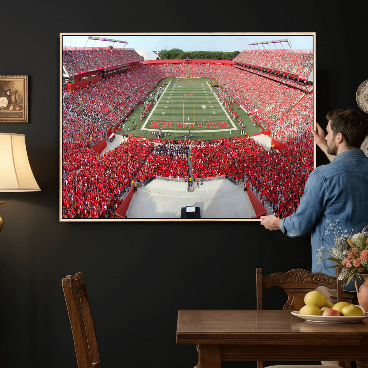 90818-PAN-FL-20X10 - Rutgers Scarlet Knights Football Team Print - Piscataway SHI Stadium Wall Art Canvas Print