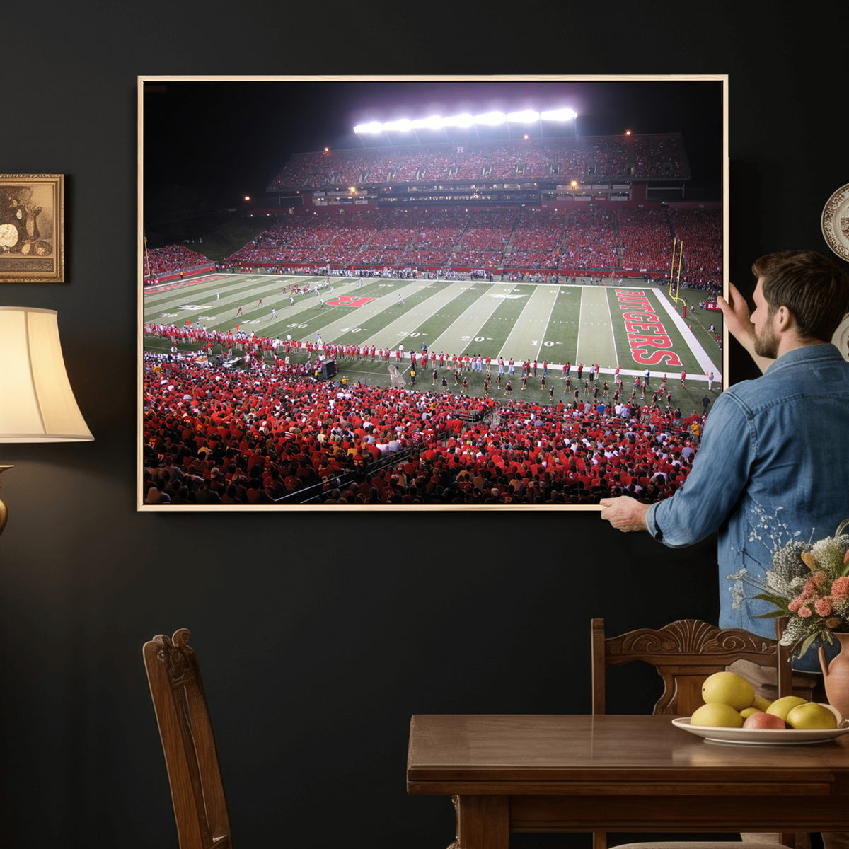53225-PAN-FL-20X10 - Rutgers University Scarlet Knights Football Team Print - Piscataway SHI Stadium Wall Art Canvas