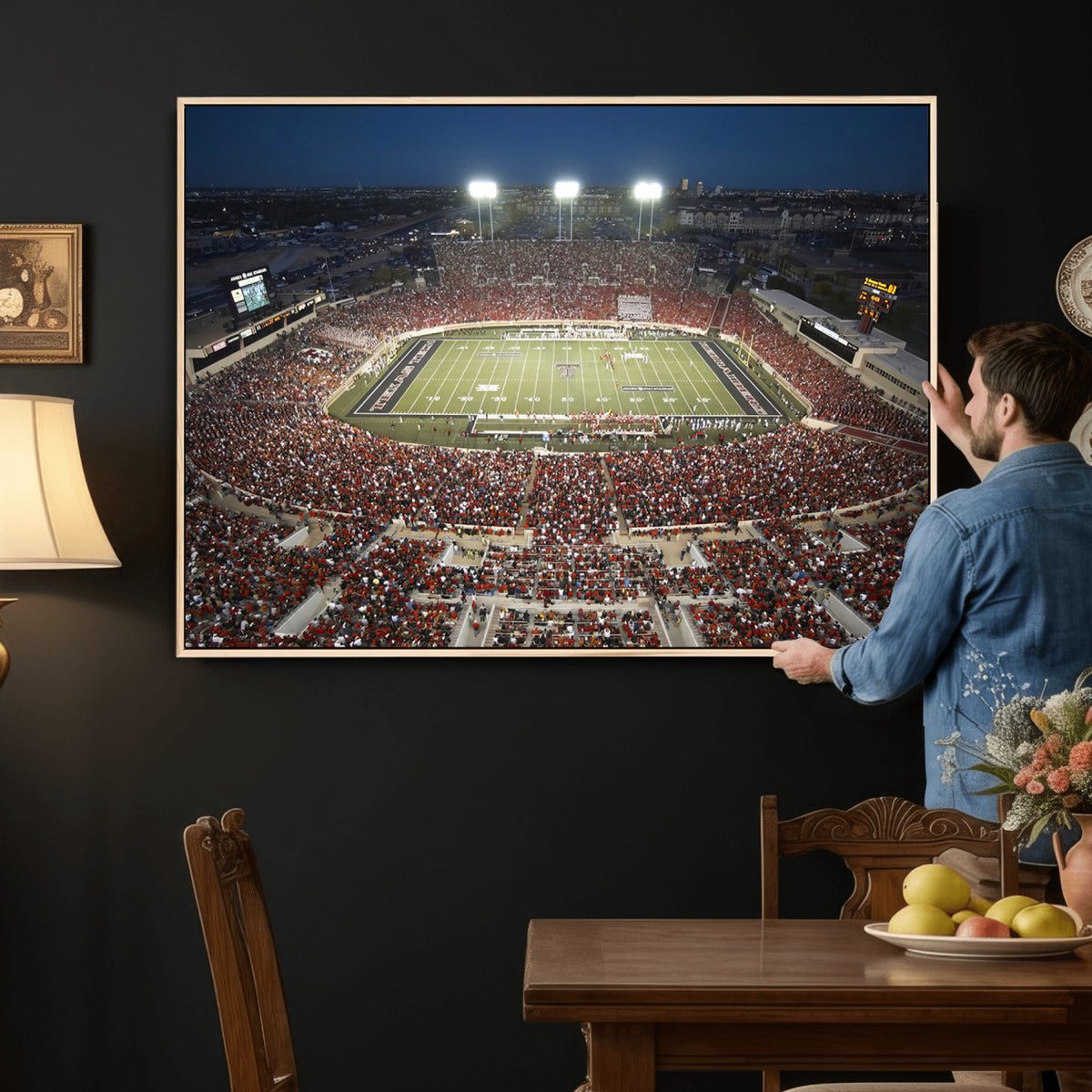 55763-MGV-CV-36X24 - Texas Tech Red Raiders Football Team Print, Lubbock Jones AT&T Stadium, Framed and Ready to Hang