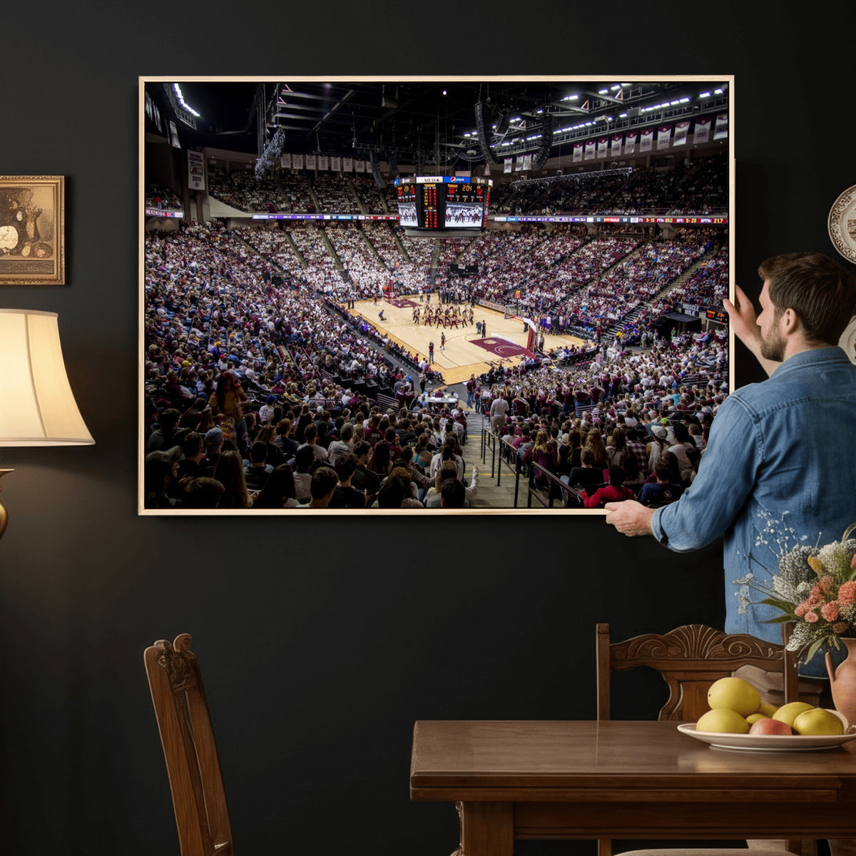 76876-MGV-CV-36X24 - University of Nebraska Cornhuskers Basketball Team Print - Lincoln Red Arena Wall Art Canvas Print