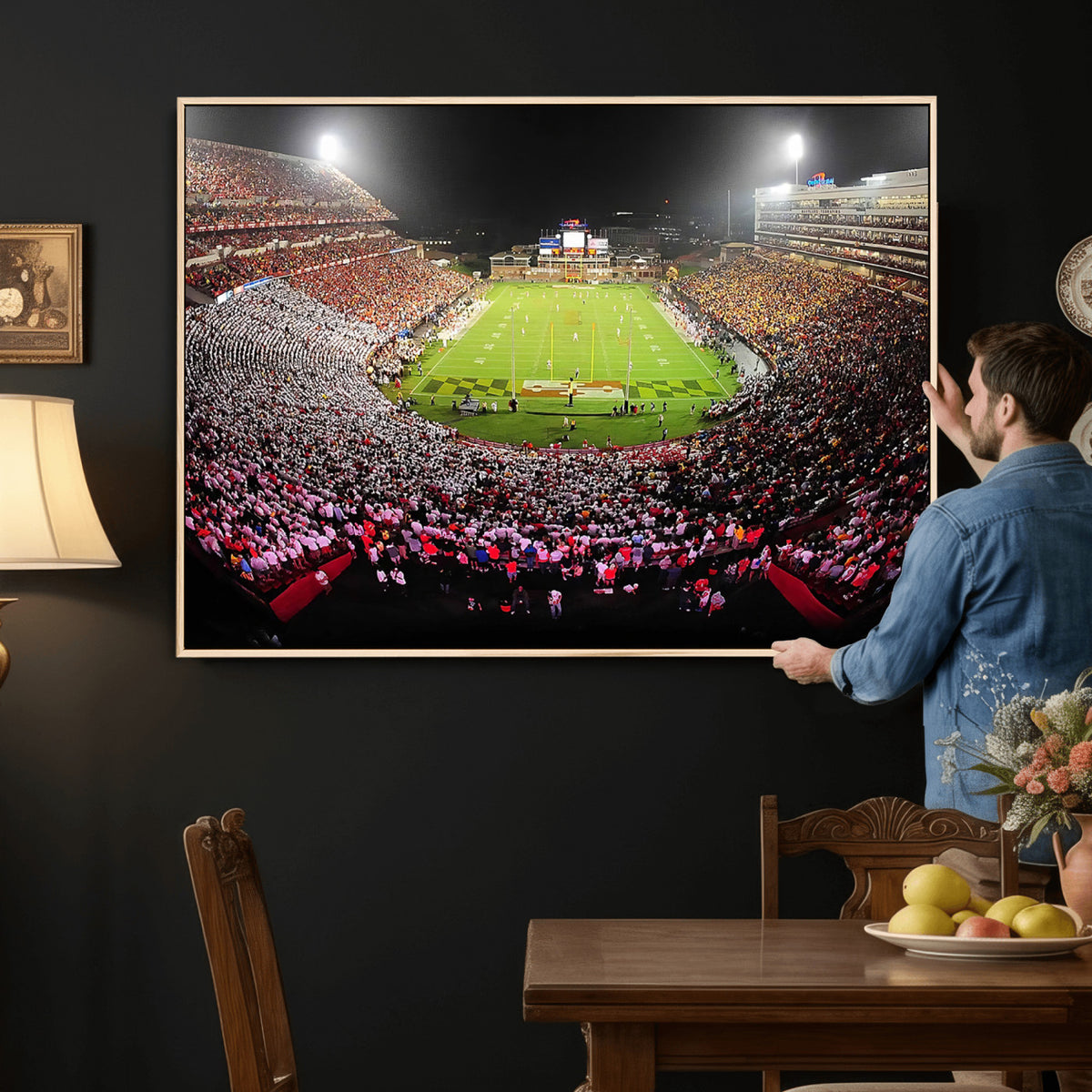 12091-PAN-FL-20X10 - University of Maryland Terrapins Football Team Print - College Park SECU Stadium Wall Art Canvas