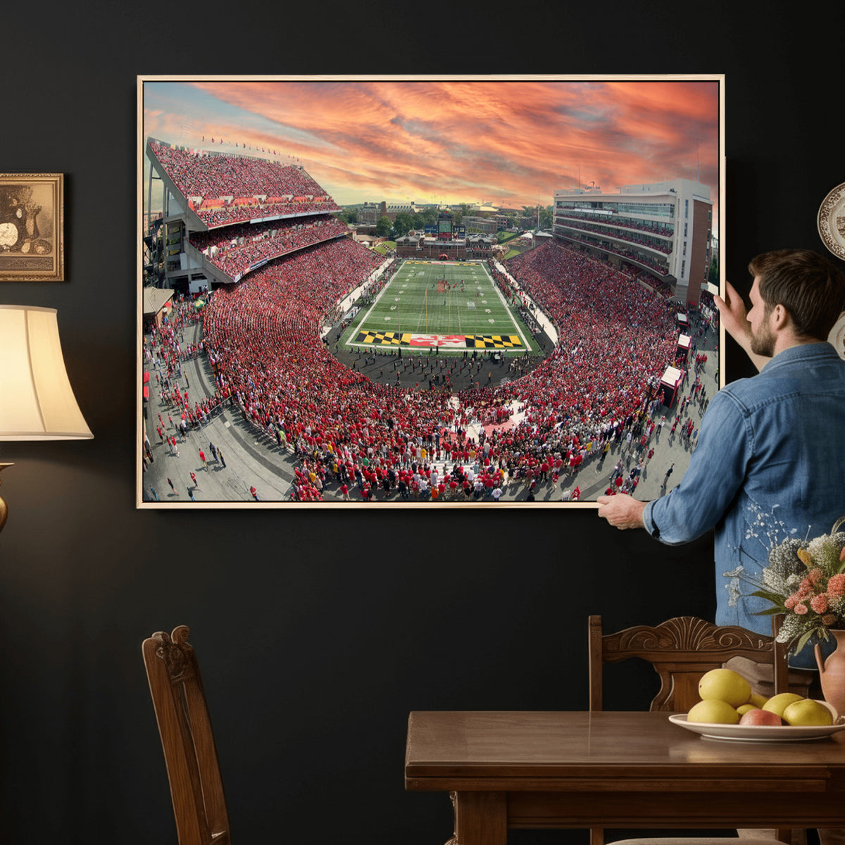 24140-PAN-FL-20X10 - University of Maryland Terrapins Football Team Print - College Park SECU Stadium Wall Art Canvas