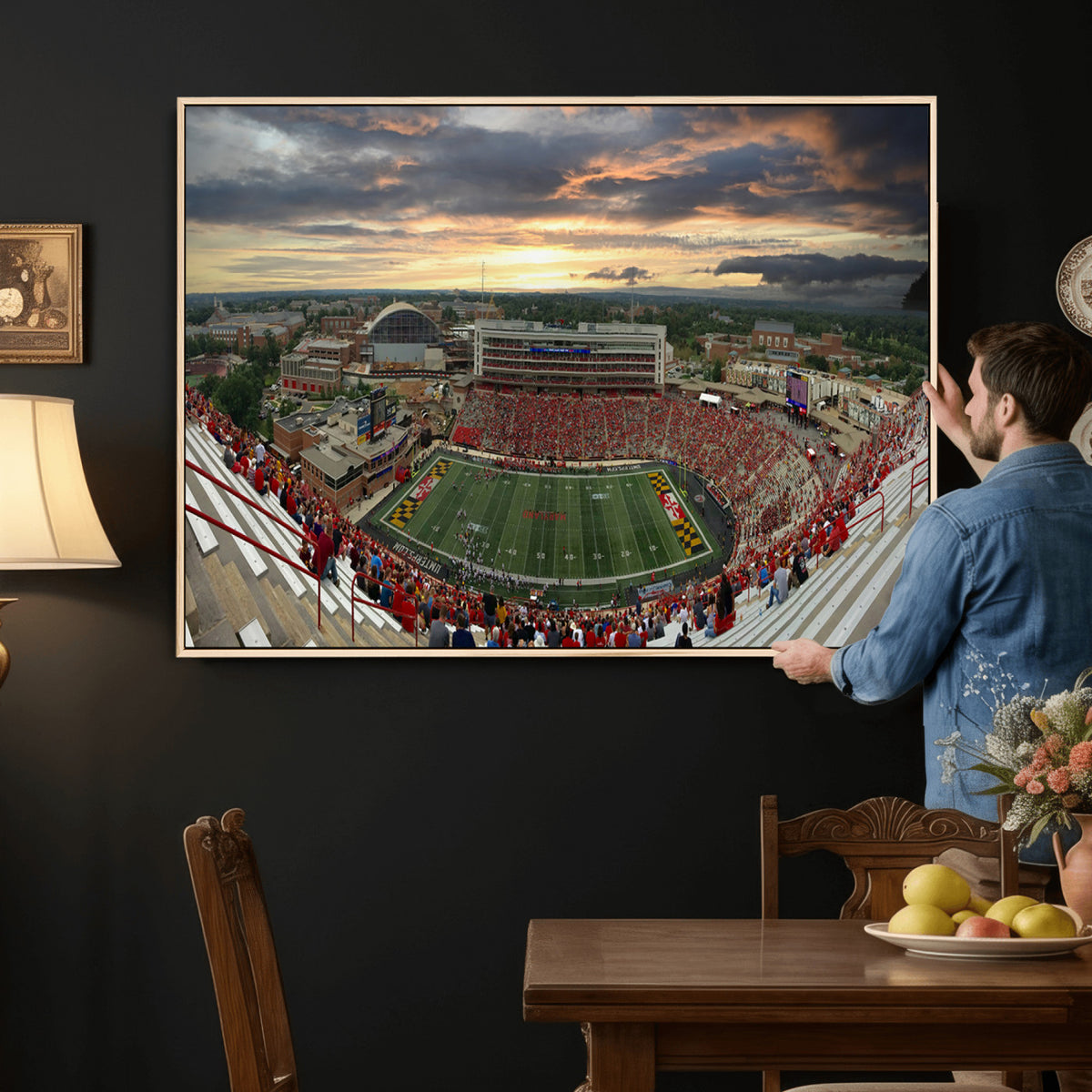 29993-PAN-FL-20X10 - University of Maryland Terrapins Football Team Print - College Park SECU Stadium Wall Art Canvas
