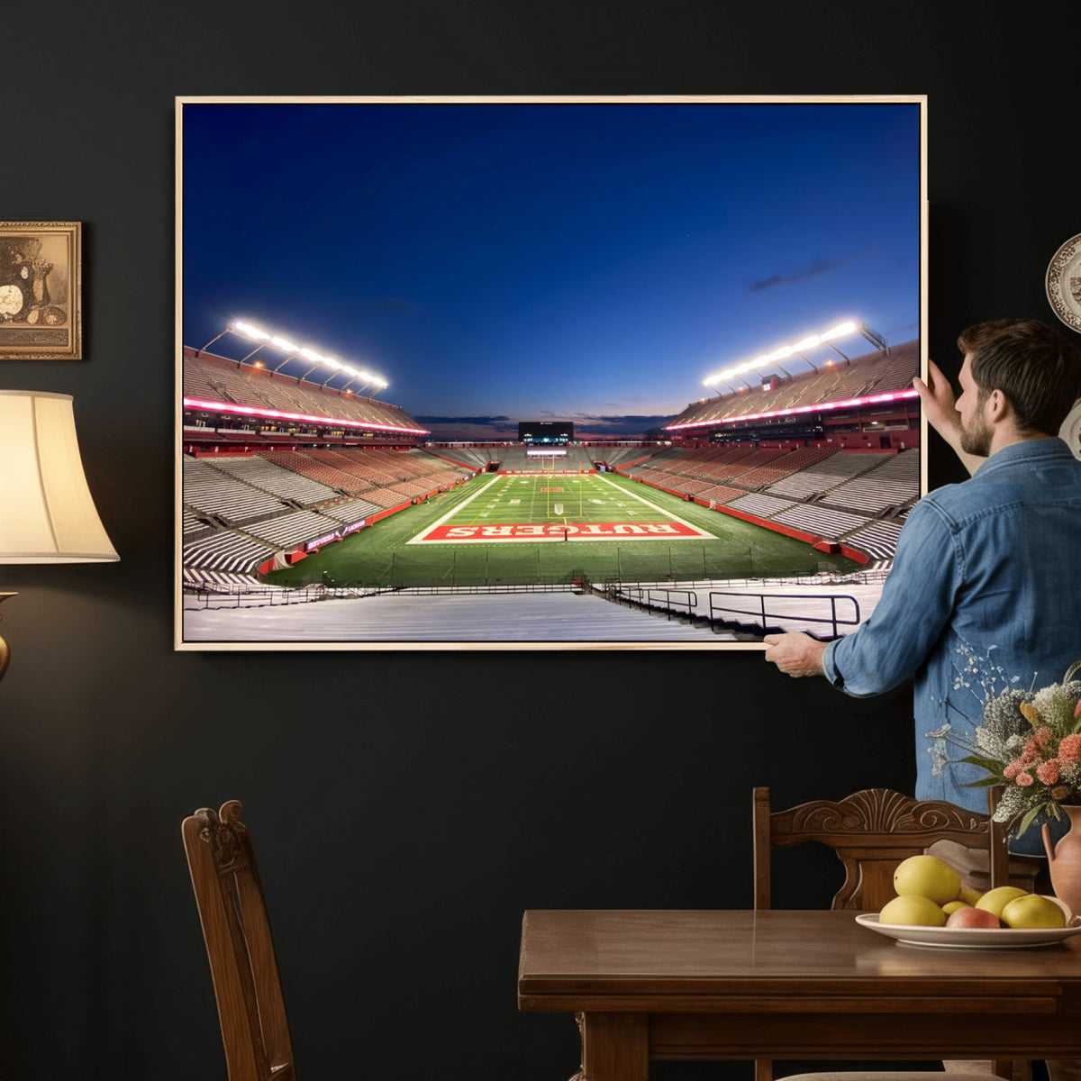 15051-MGV-CV-36X24 - Rutgers Scarlet Knights Football Team Print, Piscataway SHI Stadium
