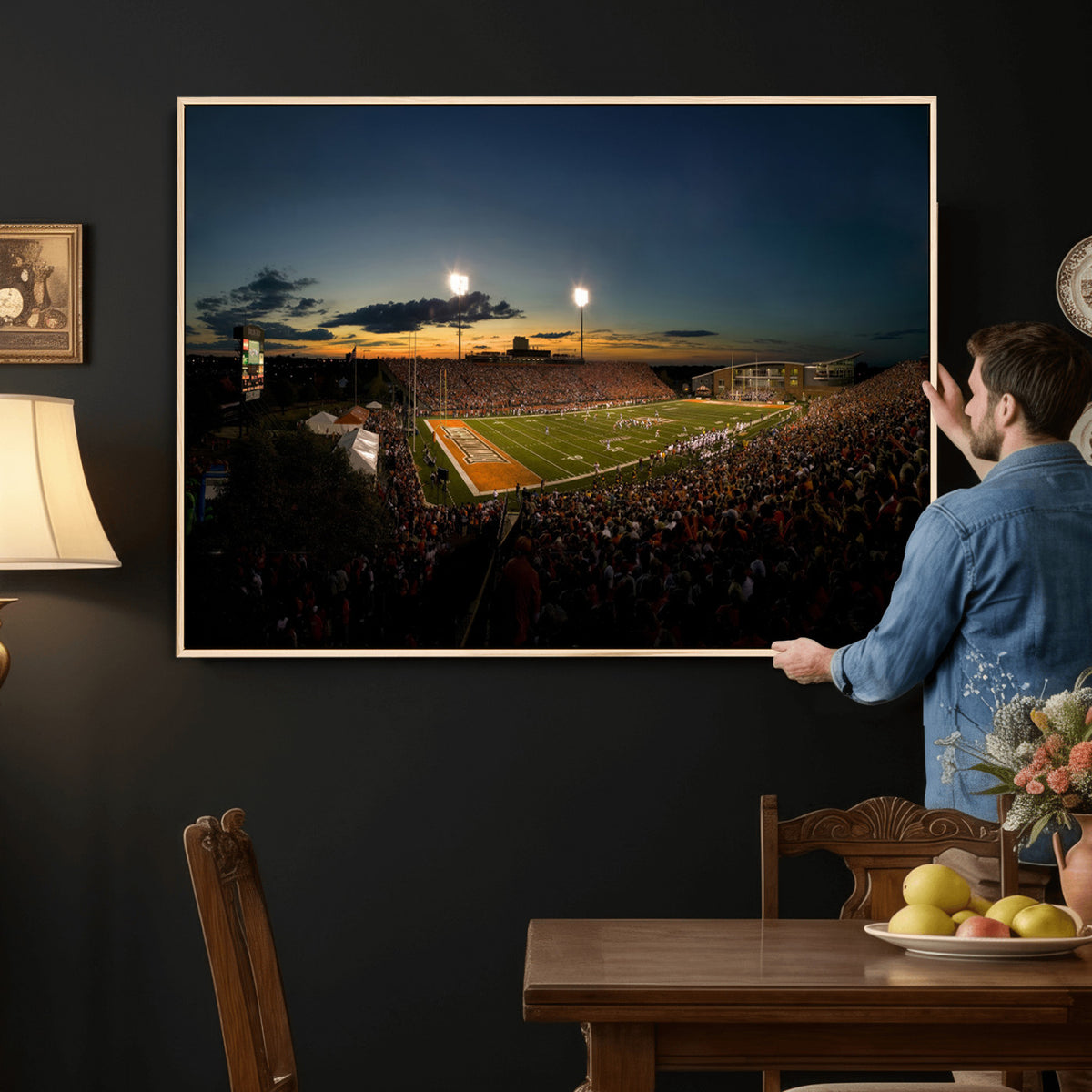 15980-PAN-FL-20X10 - Ball State Cardinals Football Team Print - Muncie Scheumann Stadium Wall Art Canvas Print