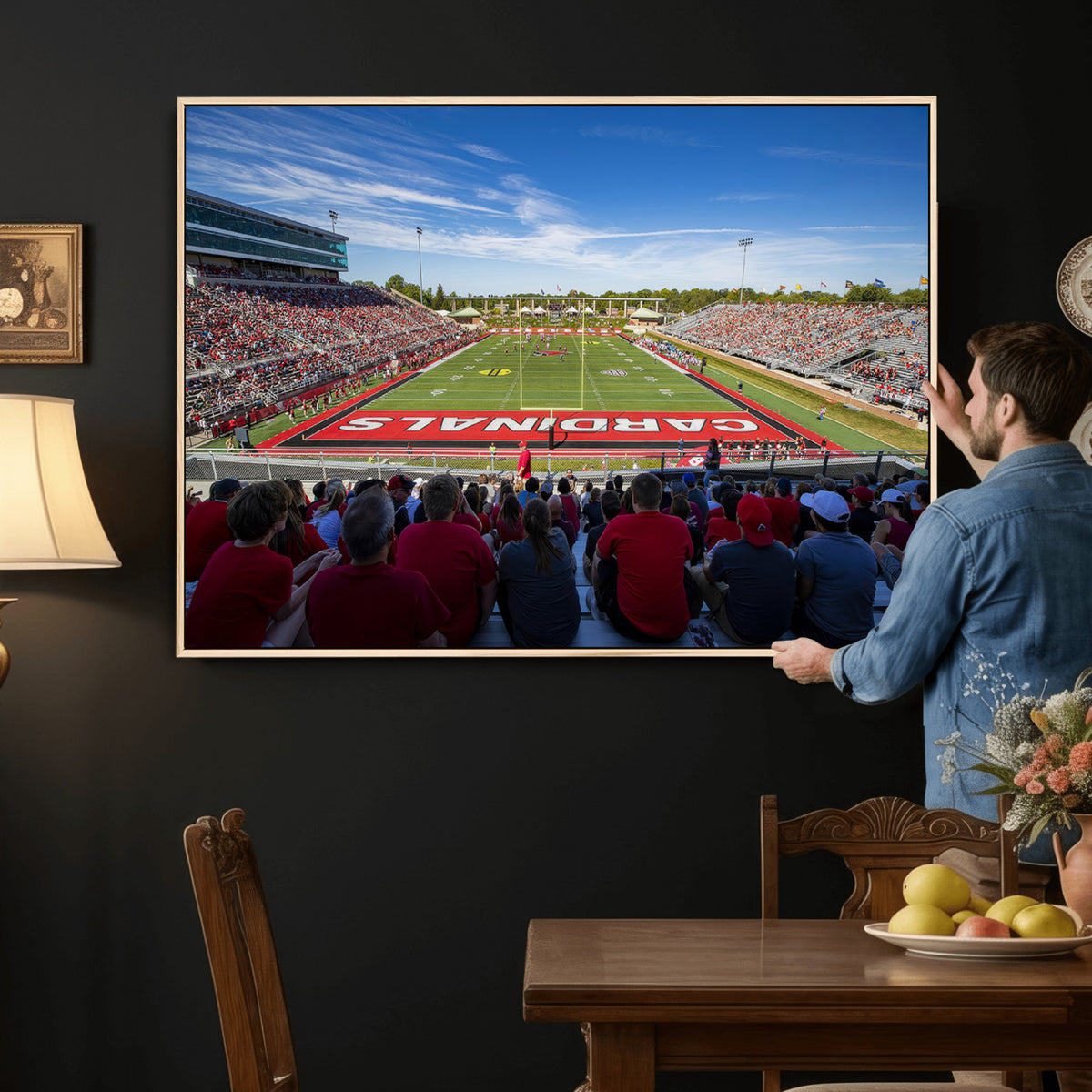 71475-PAN-FL-20X10 - Ball State Cardinals Football Team Print - Muncie Scheumann Stadium Wall Art Canvas Print