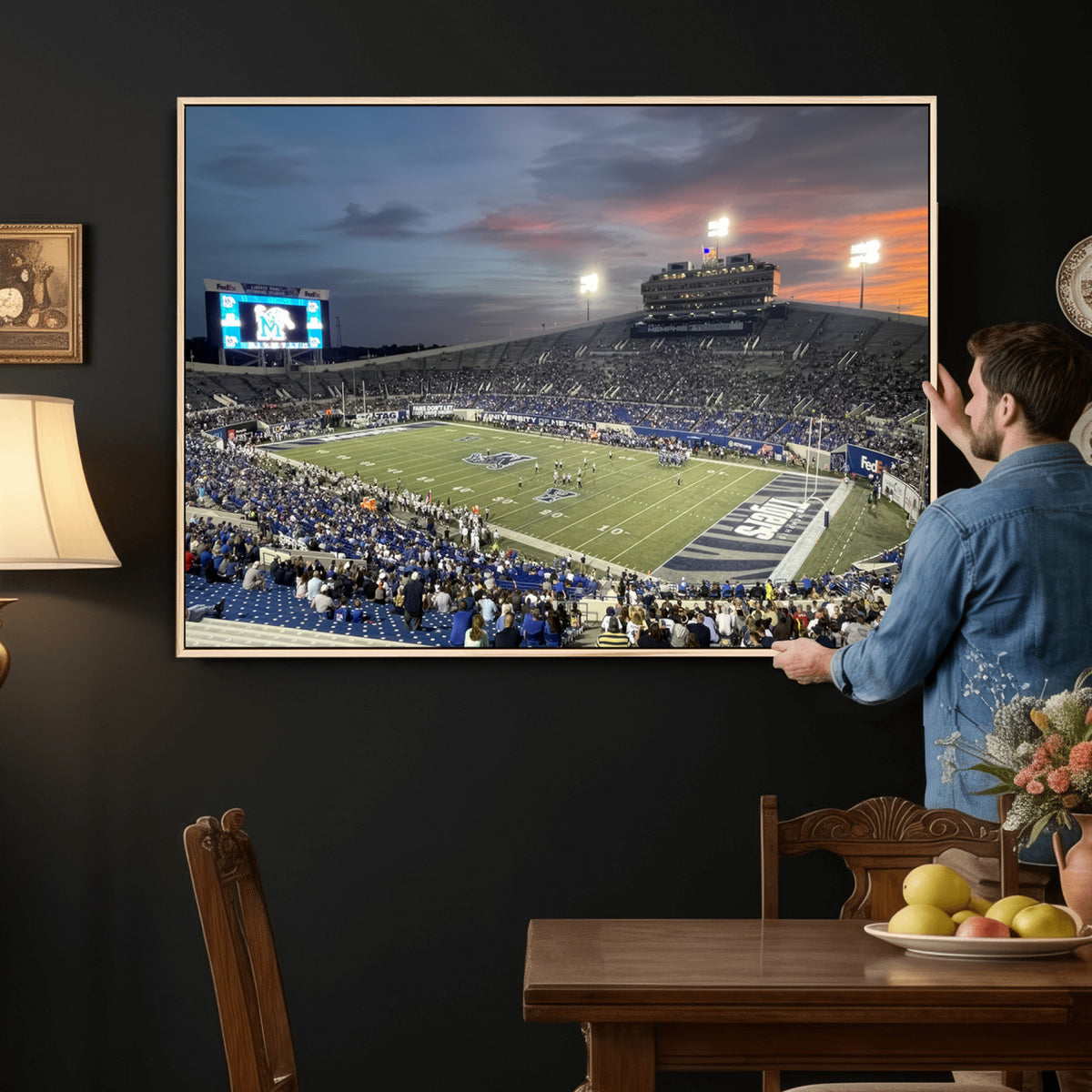 64409-PAN-FL-20X10 - Memphis Tigers Football Team Print - Memphis Simmons Bank Liberty Stadium Wall Art Canvas Print