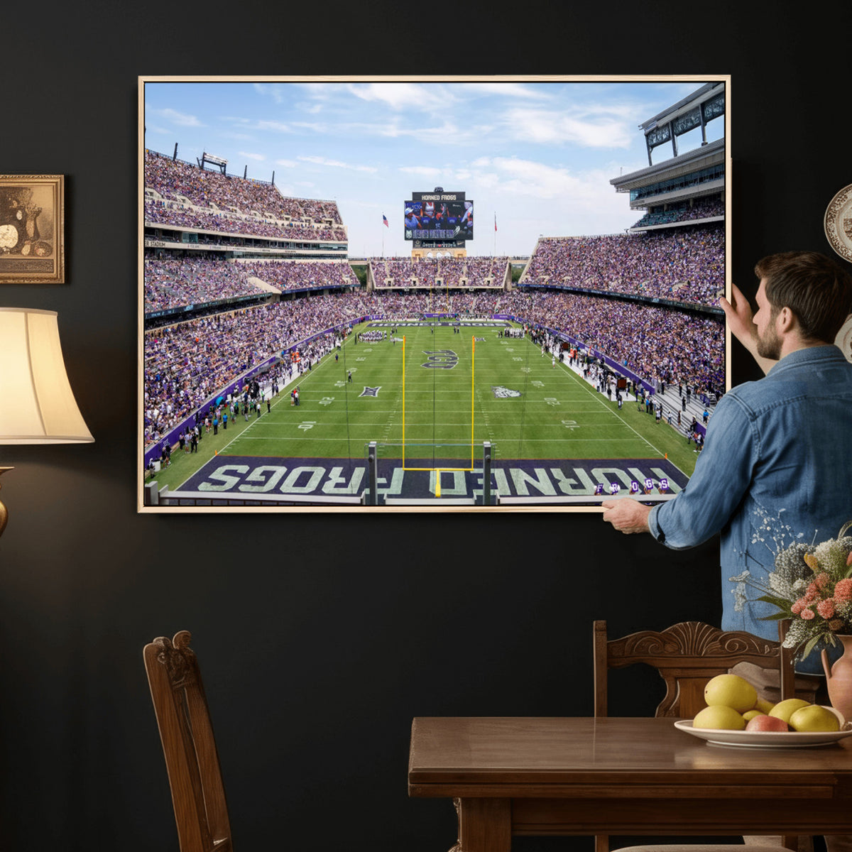 27650-PAN-FL-20X10 - TCU Horned Frogs Football Team Print - Fort Worth Amon G. Carter Stadium Wall Art Canvas Print