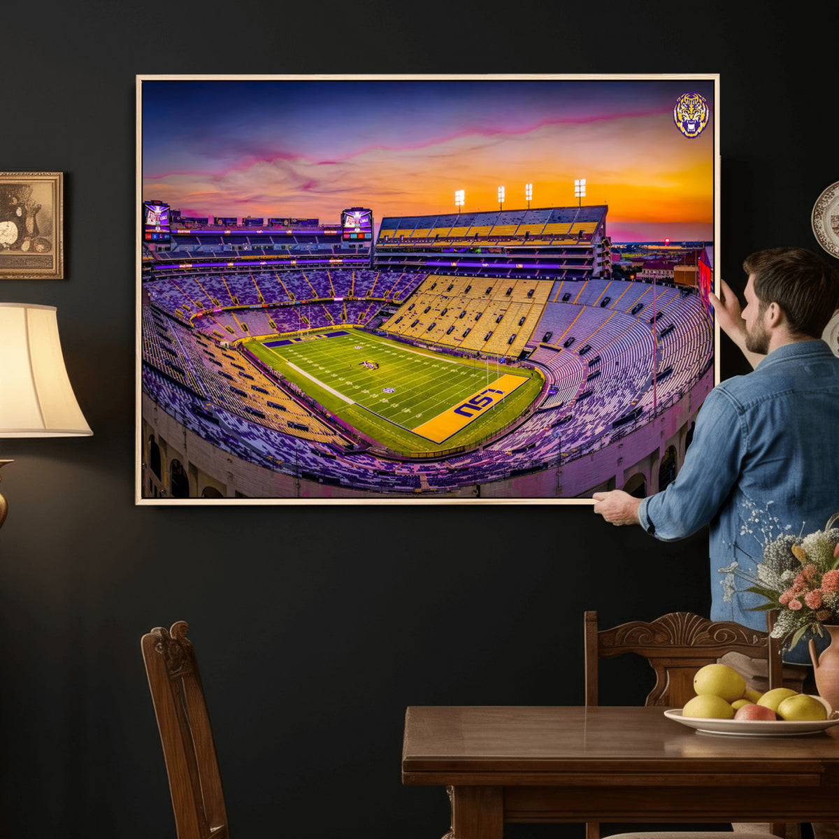 93538-MGV-CV-36X24 - The Louisiana State University Tigers Football Team Print, Framed and Ready to Hang Stadium Print