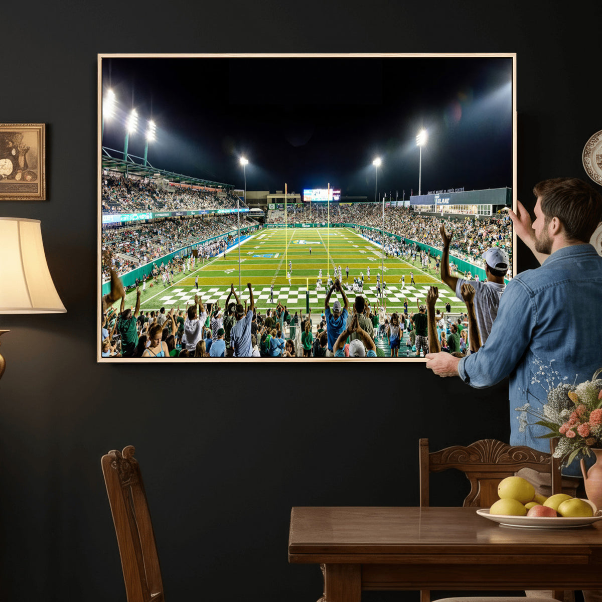 56448-MGV-CV-36X24 - The Tulane University Green Wave Football Team Print, New Orleans Yulman Stadium
