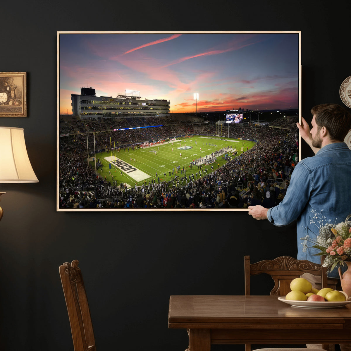 64416-MGV-CV-36X24 - The University of Connecticut UCONN Huskies Football Team Print, Framed and Ready to Hang