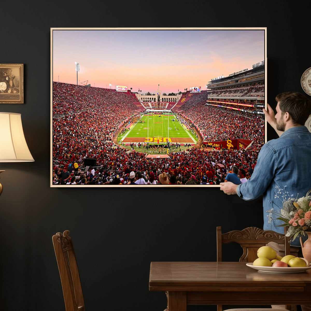 39904-MGV-CV-36X24 - The University of Southern California USC Trojans Football Team Print, Home Bar Wall Decor