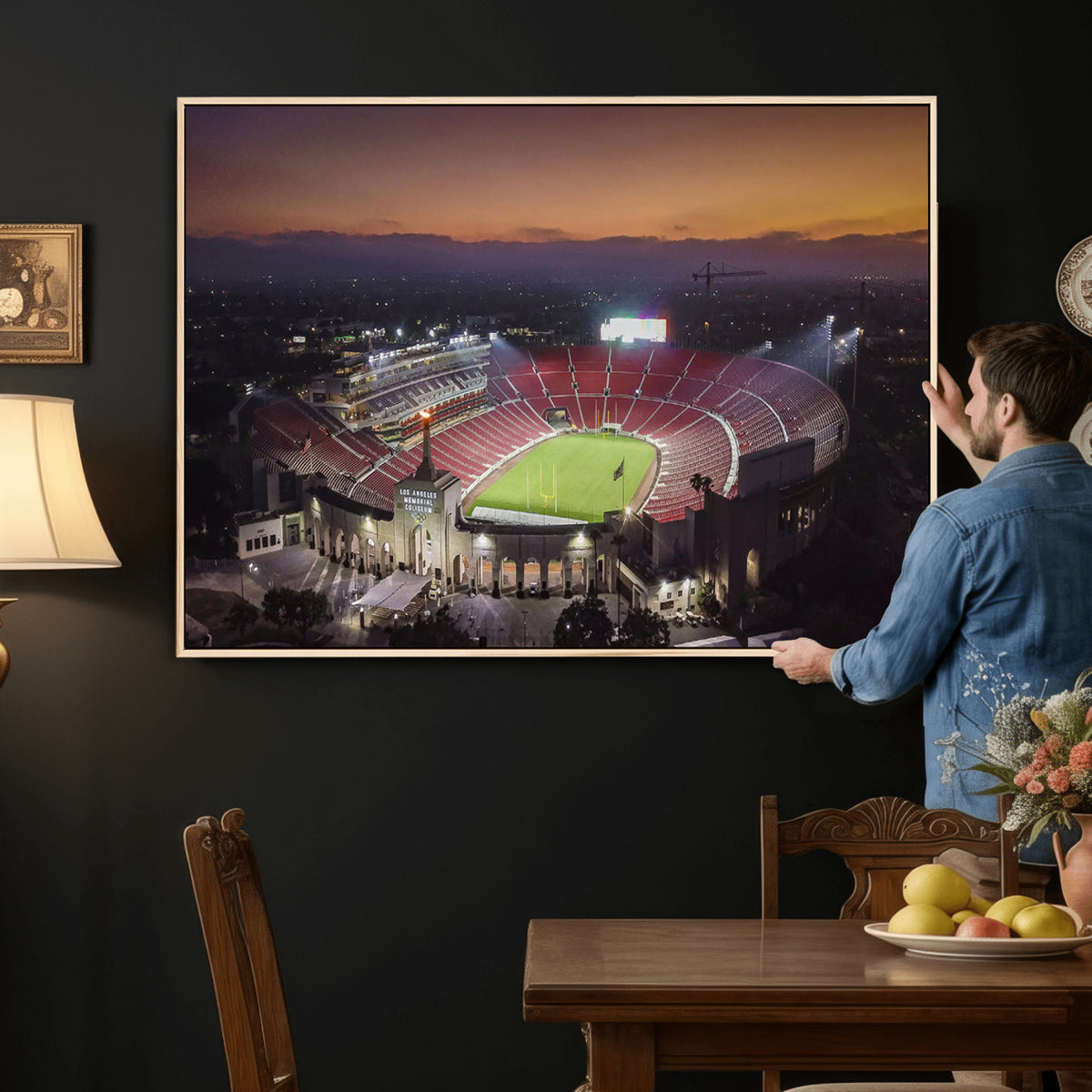 50666-MGV-CV-36X24 - The University of Southern California USC Trojans Football Team Print, Los Angeles Memorial Coliseum