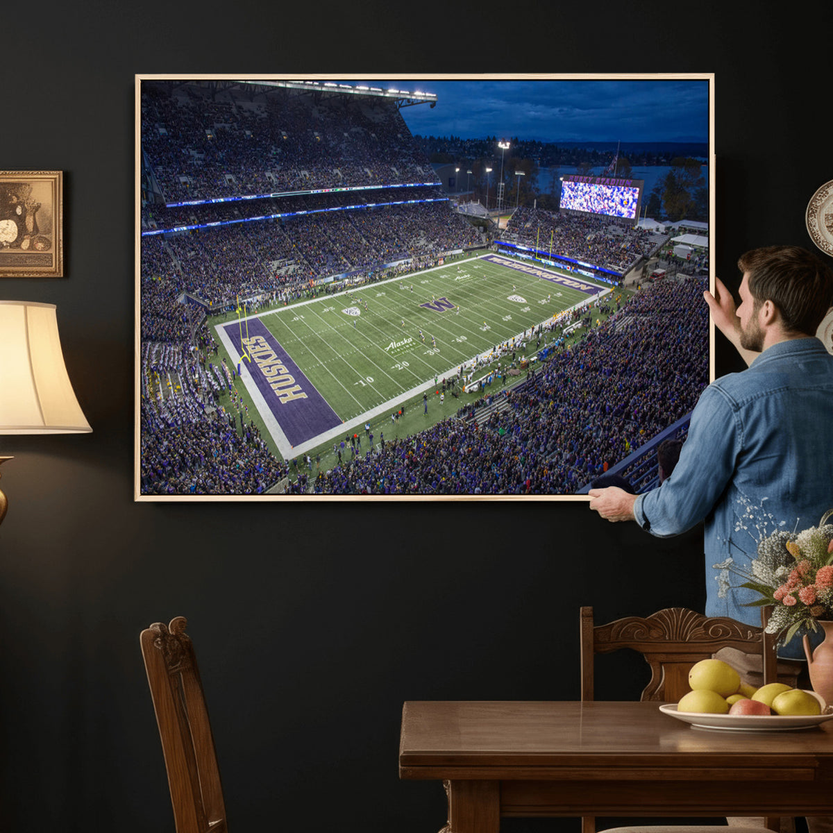 84780-MGV-CV-36X24 - The University of Washington Huskies Football Team Print, Framed and Ready to Hang
