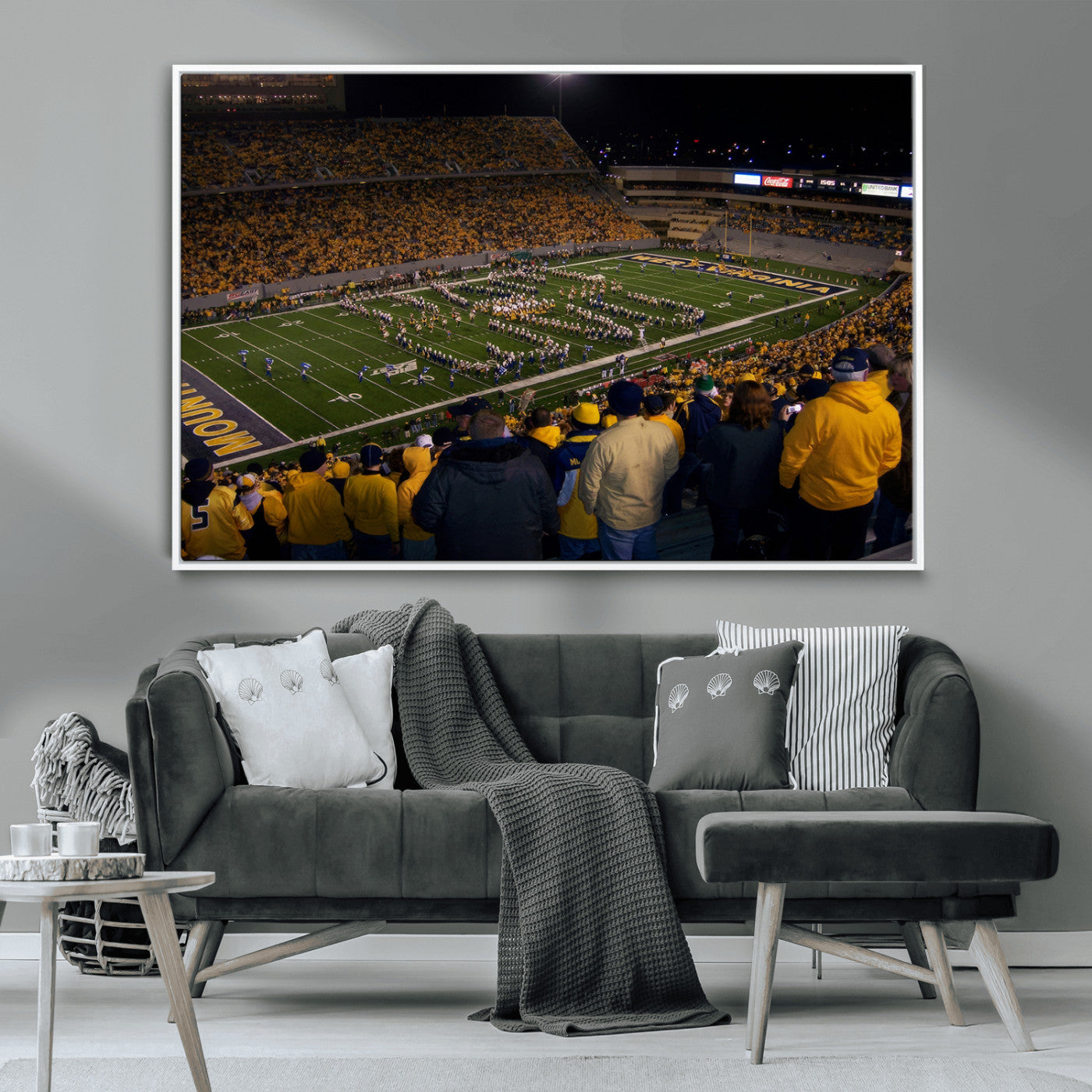 MGV-FC-36X24 - West Virginia Uni Mountaineers Football Team Print - Milan Puskar Stadium Canvas Print Wall Art,