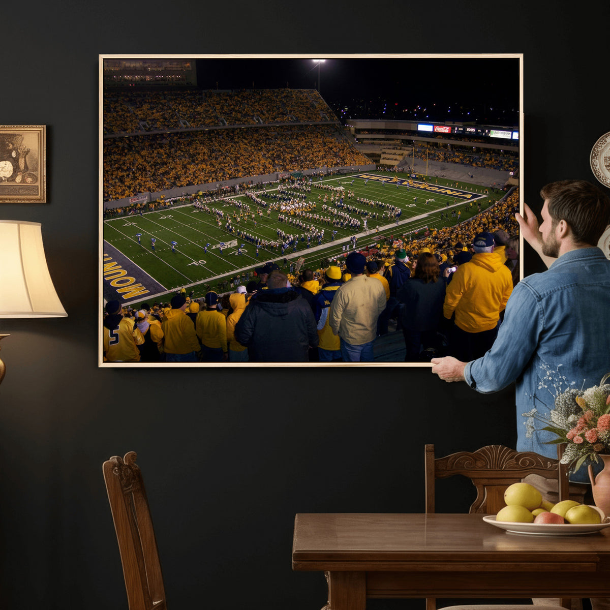 58154-MGV-CV-36X24 - West Virginia University Mountaineers Football Team Print, Milan Puskar Stadium, Morgantown
