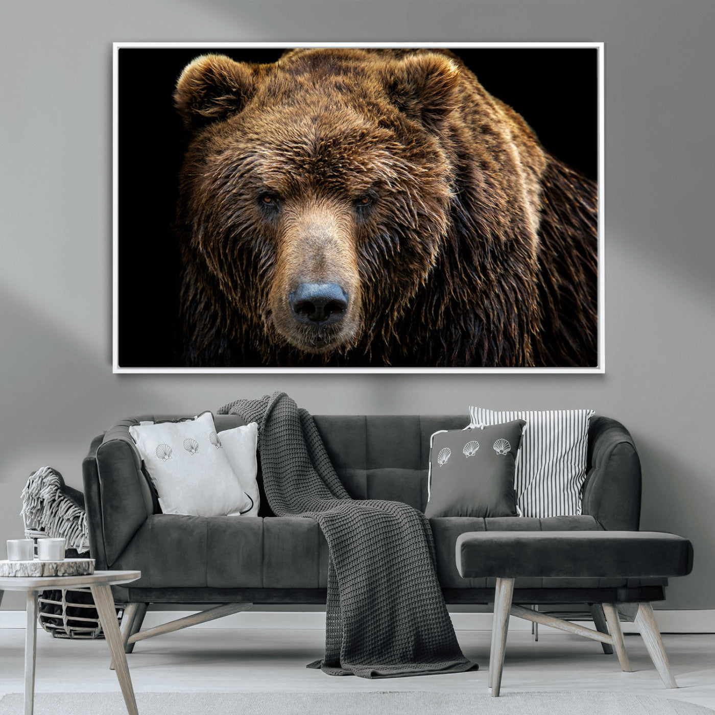 MGV-FC-36X24 - Grizzly Brown Bear Canvas Wall Art, Wildlife Animal Canvas Artwork Bear Print, Bear Wall Art Print,