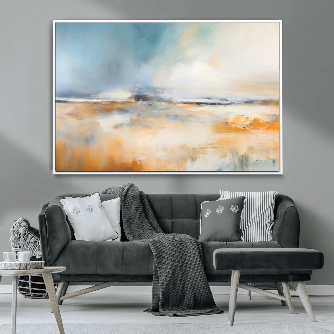 -Abstract Landscape Wall Art Canvas Print - Warm Tones of Orange and Blue, Modern Framed Art for Home
