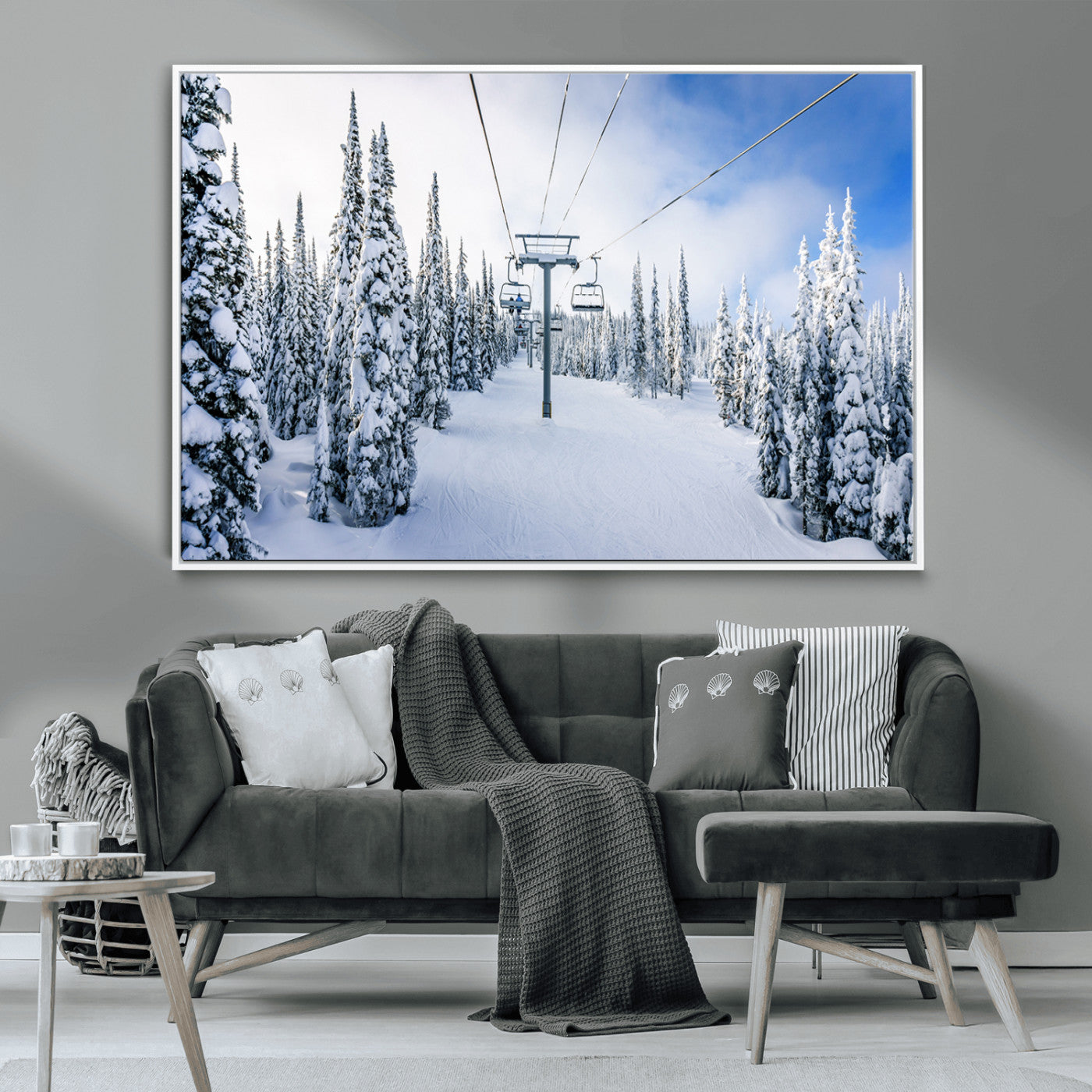 MGV-FC-36X24 - Winter Ski Lift Wall Art Print - Landscape Wall Art | Snowy Mountain Adventure | Perfect for Cabin