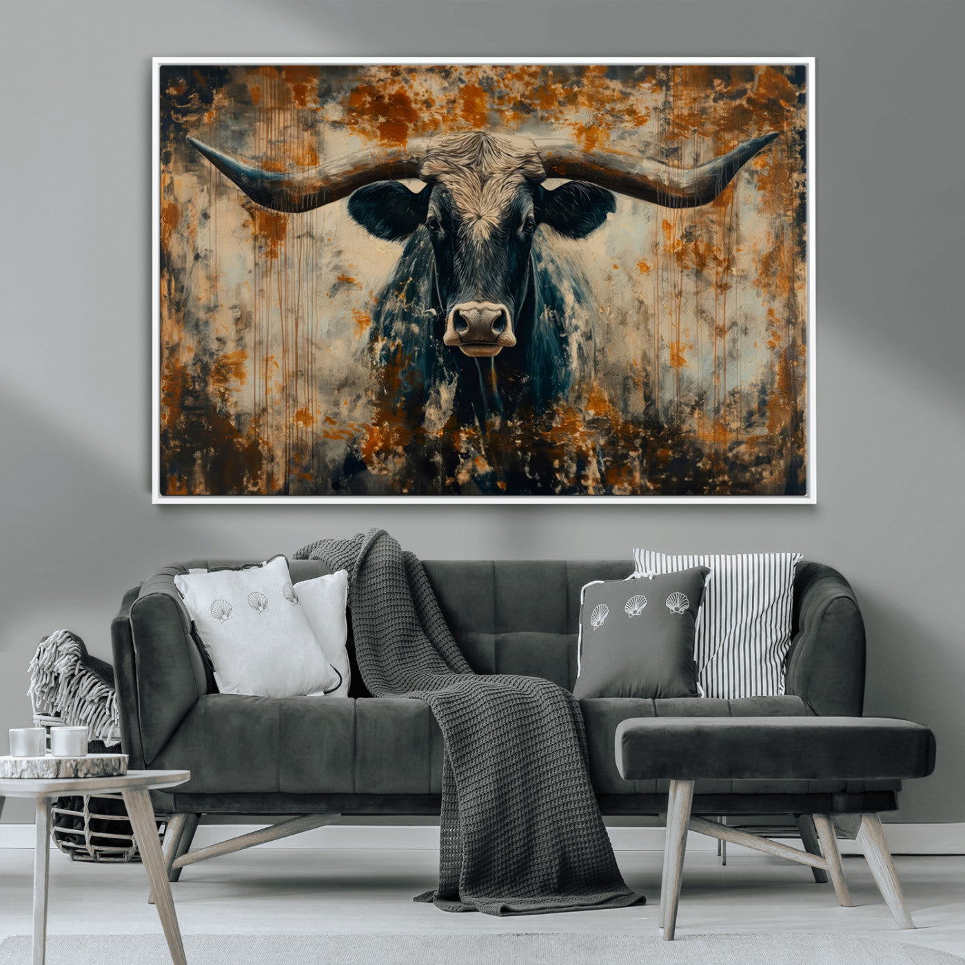 MGV-FC-36X24 - Abstract Longhorn Bull Wall Art | Rustic Western Wall Decor | Framed and Ready to Hang | Ideal for