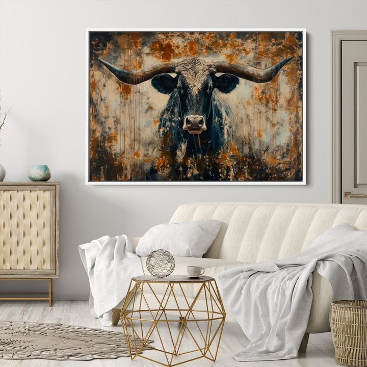 Abstract Longhorn Bull Wall Art | Rustic Western Wall Decor | Framed and Ready to Hang | Ideal for Farmhouse, Lodge, and Barn Decor