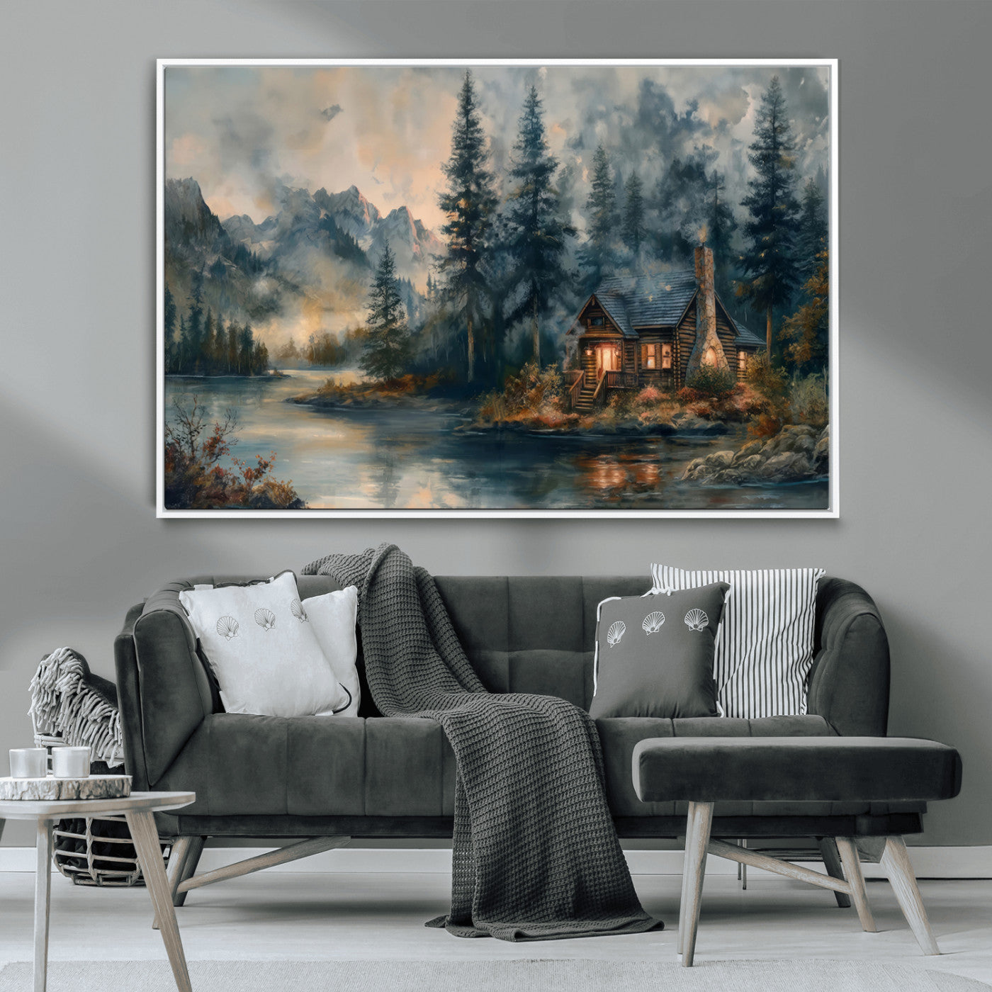 MGV-FC-36X24 - Rustic Cabin Woods Wall Art Print | Lake in a Forest Canvas Print | Cabin, Lodge, and Farmhouse